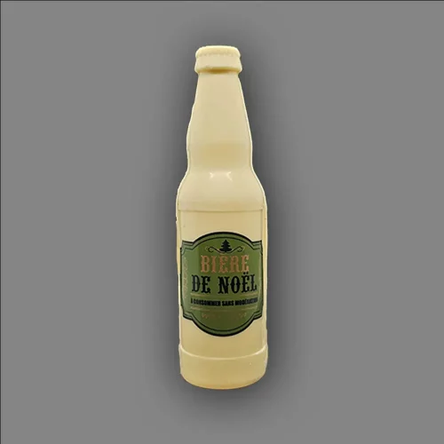 Bouteille-bière-noel-vert-blanche (1) Moulage de bouteille de bière motif vert "bière de Noël"