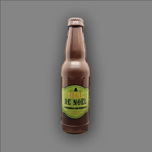 Bouteille-bière-noel-vert-noire Moulage de bouteille de bière motif vert "bière de Noël"